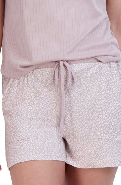 Women's DO NOT DISTURB Ribbed Short Sleeve Side Slit Top and Shorts Pajama Set - Rae Dunn Wear - W Shorts Set