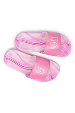 Load image into Gallery viewer, Girl&#39;s &quot;THE BOSS&quot; Marble Pink Pool Slides - Rae Dunn Wear
