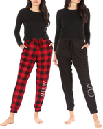 Load image into Gallery viewer, Women&#39;s 2-Pack Drawstring Jogger Set Plaid &quot;MERRY&quot; &amp; Black &quot;COZY&quot; - Rae Dunn Wear
