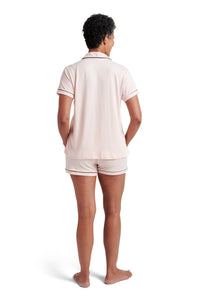 Women's "LOVE" Short Sleeve Notch Collar Button-Up Top and Short Pajama Set - Rae Dunn Wear