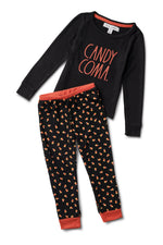 Load image into Gallery viewer, Unisex Kids &quot;CANDY COMA&quot; Long Sleeve Top and Elastic Waistband Joggers Halloween Pajama Set - Rae Dunn Wear
