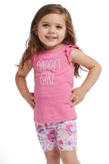Girls "DADDY'S GIRL" Ruffle Sleeve Tank and Elastic Waistband Short Set - Rae Dunn Wear