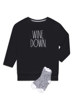 Load image into Gallery viewer, Women&#39;s Plus Size &quot;WINE DOWN&quot; Pullover Tunic Sweatshirt with Cozy Socks - Rae Dunn Wear
