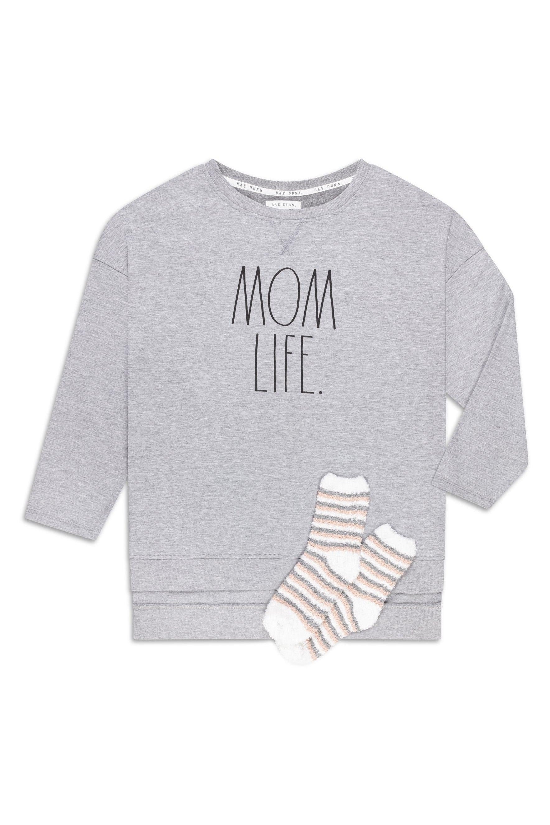 Women's Plus Size "MOM LIFE" Pullover Tunic Sweatshirt with Cozy Socks - Rae Dunn Wear