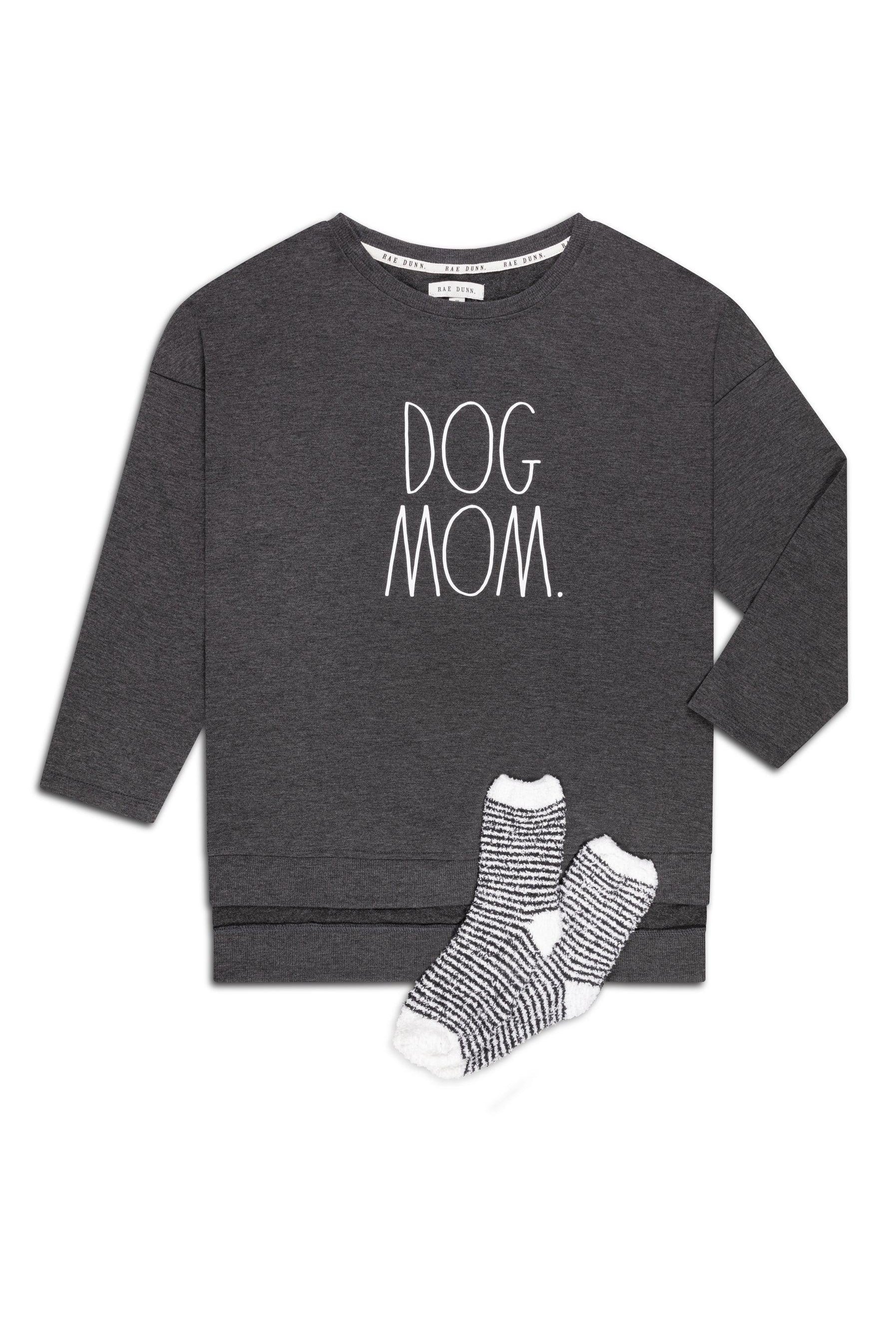 Women's Plus Size "DOG MOM" Pullover Tunic Sweatshirt with Cozy Socks - Rae Dunn Wear