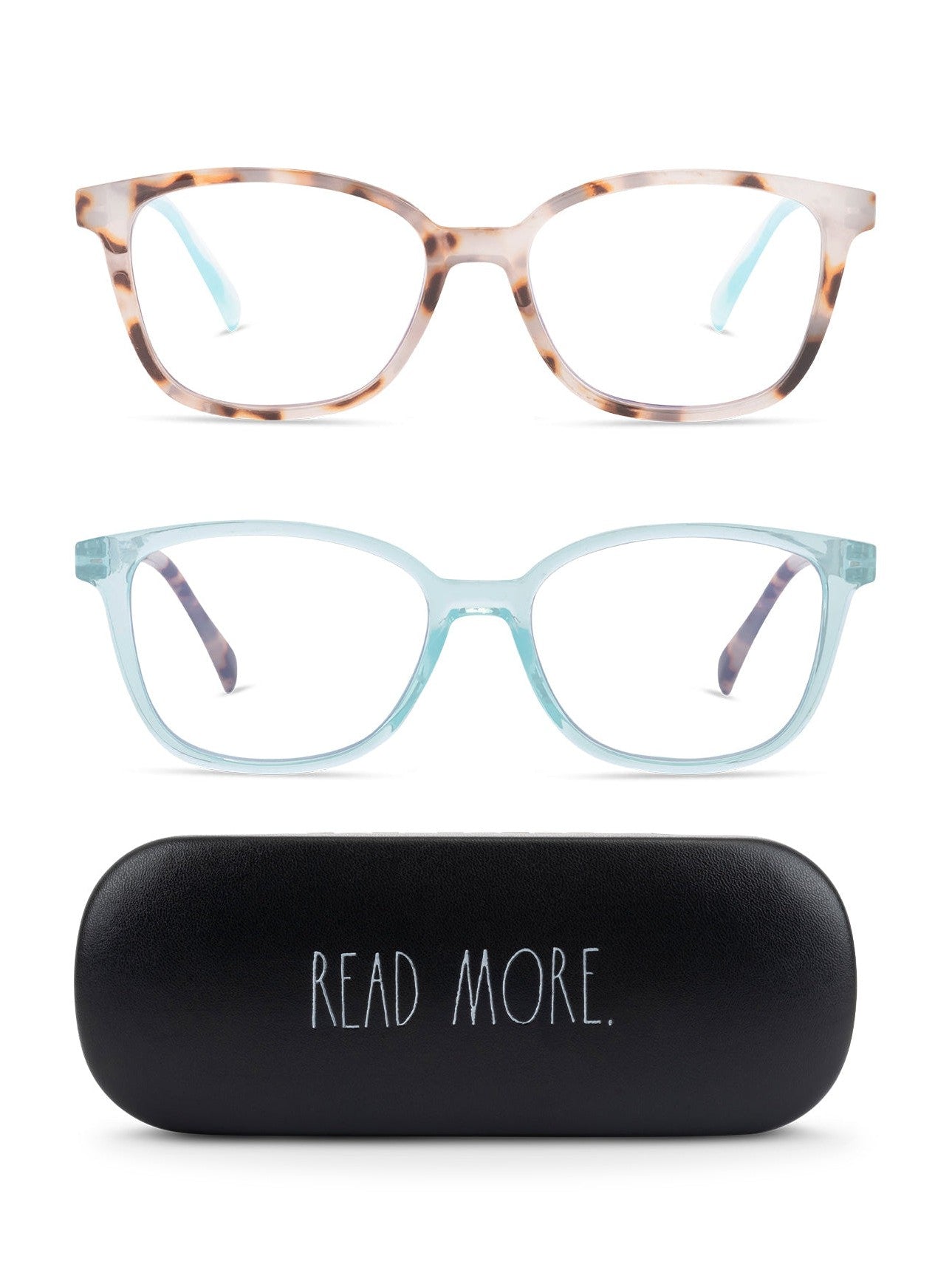 NALA 2-Pack Blue Light Blocking Reading Glasses with "READ MORE" Signature Font Hard Case - Rae Dunn Wear