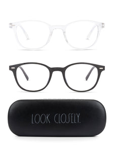 ELIZA 2-Pack Blue Light Blocking Reading Glasses with "LOOK CLOSELY" Signature Font Hard Case - Rae Dunn Wear