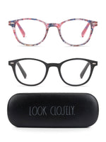 Load image into Gallery viewer, ELIZA 2-Pack Blue Light Blocking Reading Glasses with &quot;LOOK CLOSELY&quot; Signature Font Hard Case - Rae Dunn Wear
