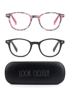 ELIZA 2-Pack Blue Light Blocking Reading Glasses with "LOOK CLOSELY" Signature Font Hard Case - Rae Dunn Wear