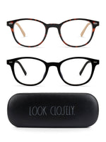 Load image into Gallery viewer, ELIZA 2-Pack Blue Light Blocking Reading Glasses with &quot;LOOK CLOSELY&quot; Signature Font Hard Case - Rae Dunn Wear
