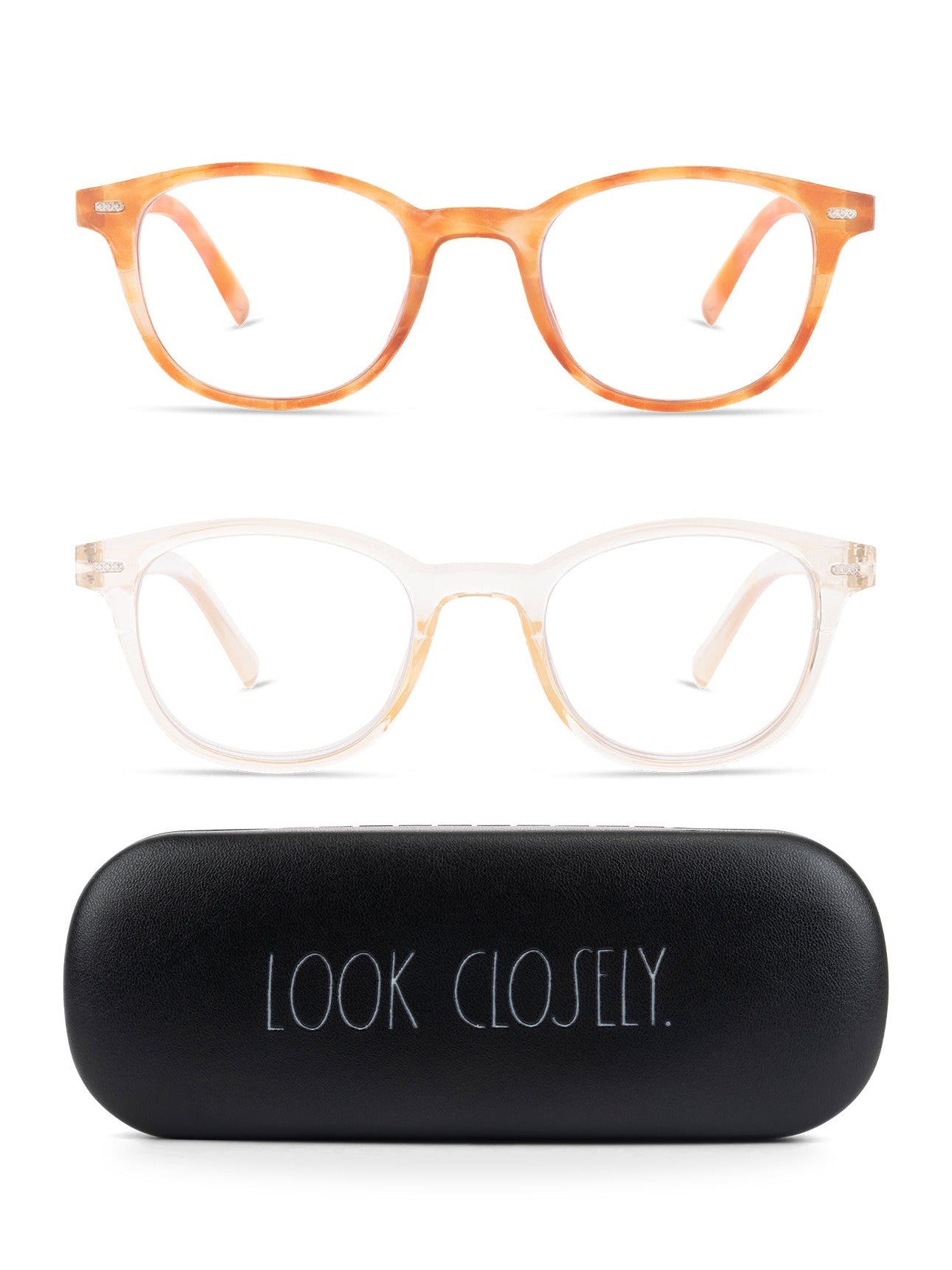 ELIZA 2-Pack Blue Light Blocking Reading Glasses with "LOOK CLOSELY" Signature Font Hard Case - Rae Dunn Wear