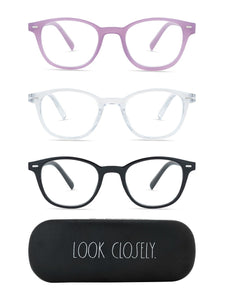ELIZA 3-Pack Premium Reading Glasses with "LOOK CLOSELY" Signature Font Hard Case - Rae Dunn Wear