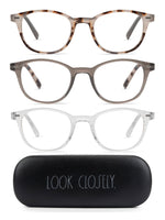Load image into Gallery viewer, ELIZA 3-Pack Premium Reading Glasses with &quot;LOOK CLOSELY&quot; Signature Font Hard Case - Rae Dunn Wear
