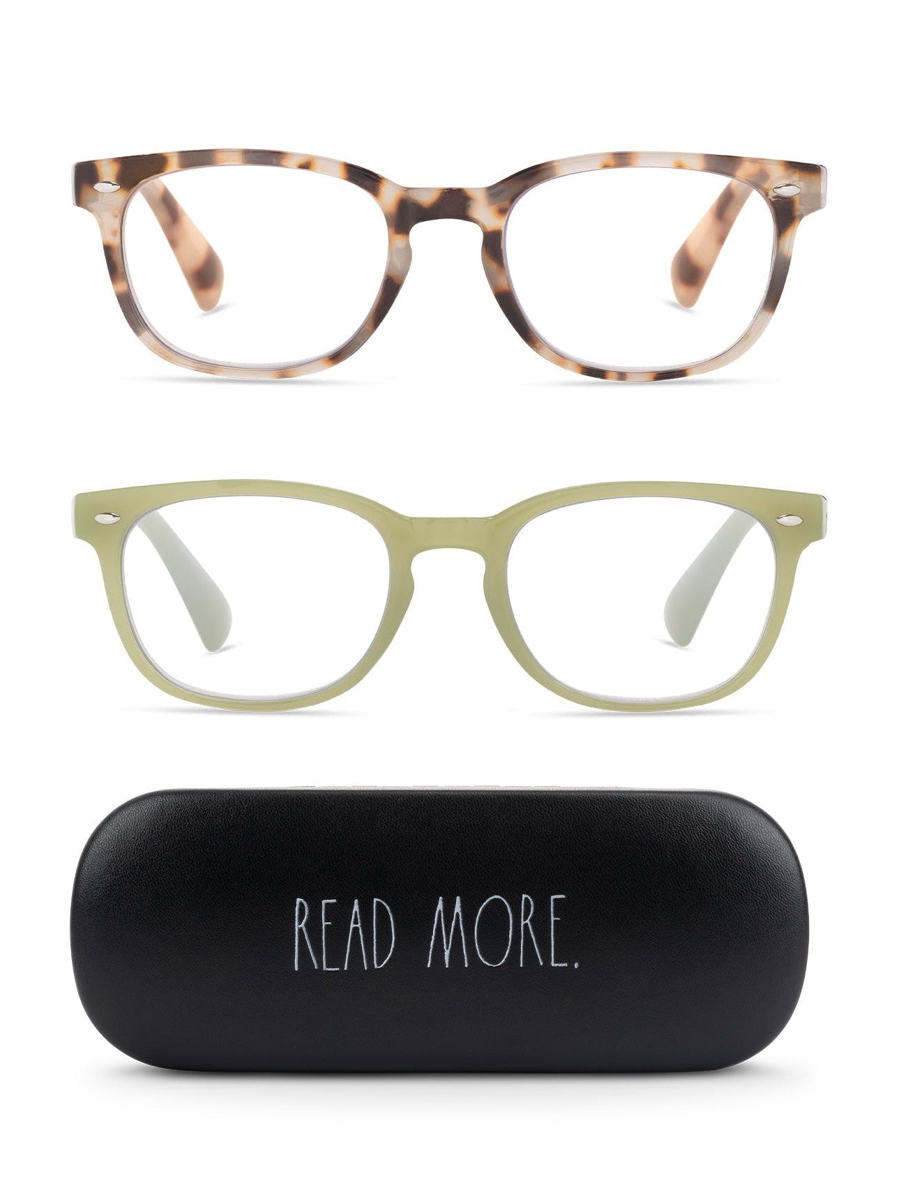 JUDY 2-Pack Blue Light Blocking Reading Glasses with "READ MORE" Signature Font Hard Case - Rae Dunn Wear