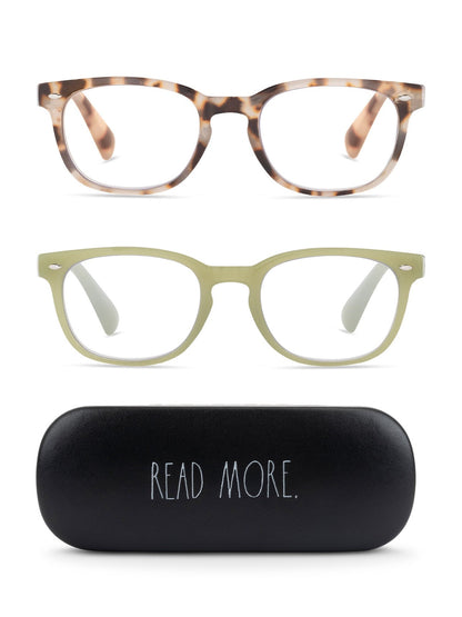JUDY 2-Pack Blue Light Blocking Reading Glasses with "READ MORE" Signature Font Hard Case - Rae Dunn Wear