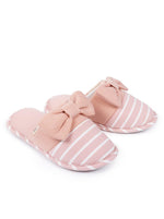 Load image into Gallery viewer, Women&#39;s Pink Stripe Bow Slippers - Rae Dunn Wear
