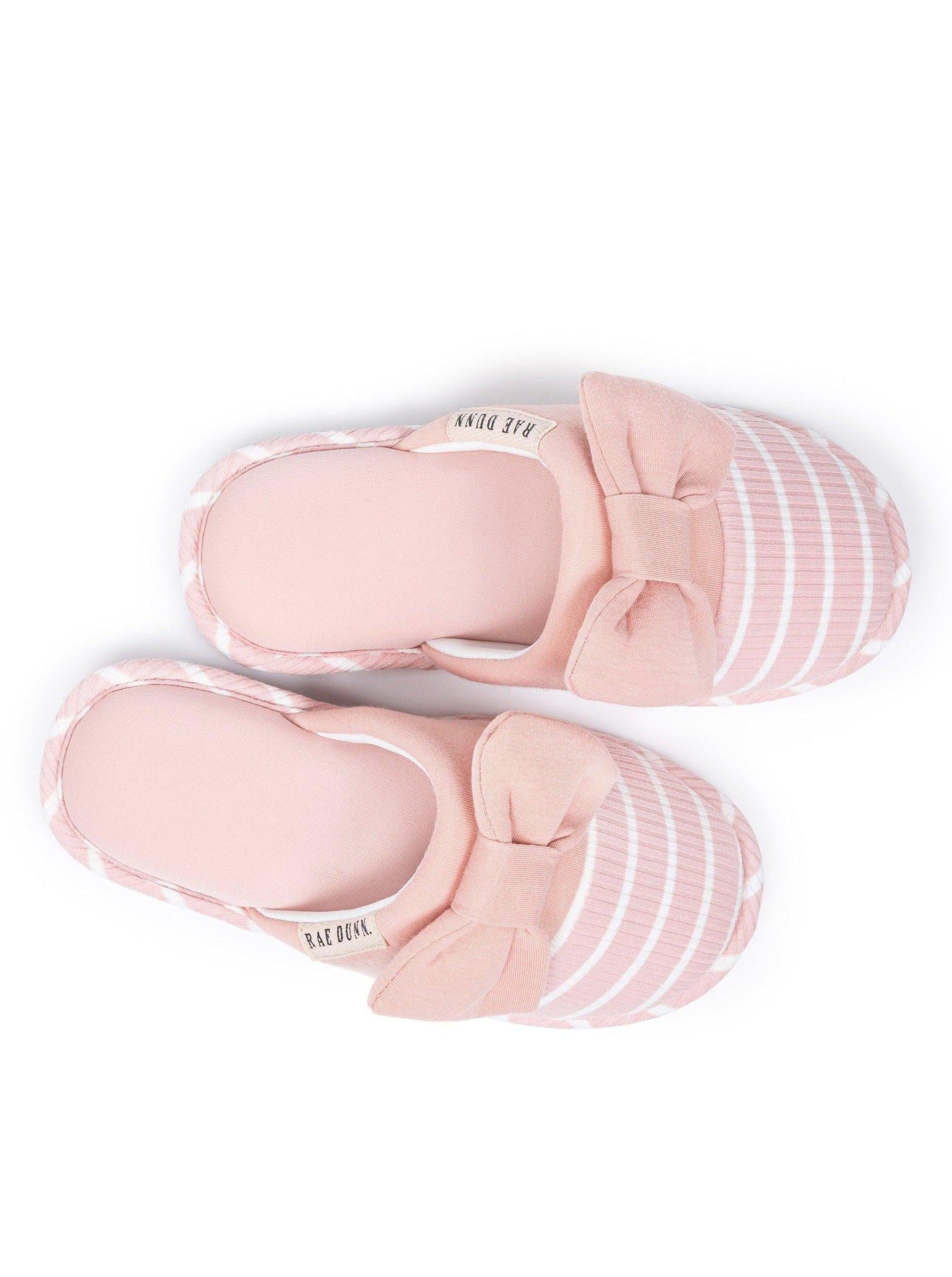 Women's Pink Stripe Bow Slippers - Rae Dunn Wear