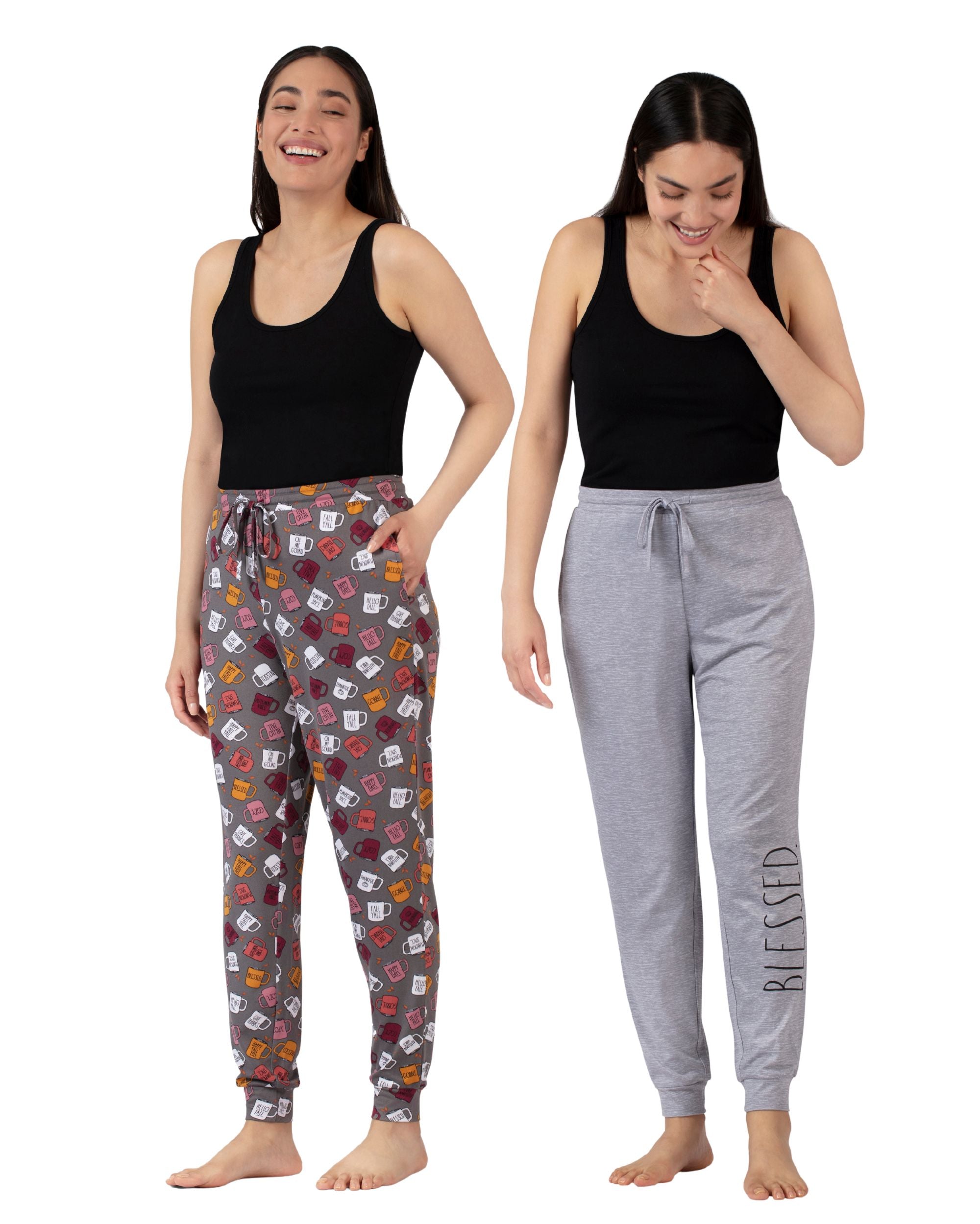 Women's "BLESSED" & Coffee Print 2-Pack Pajama Joggers - Rae Dunn Wear