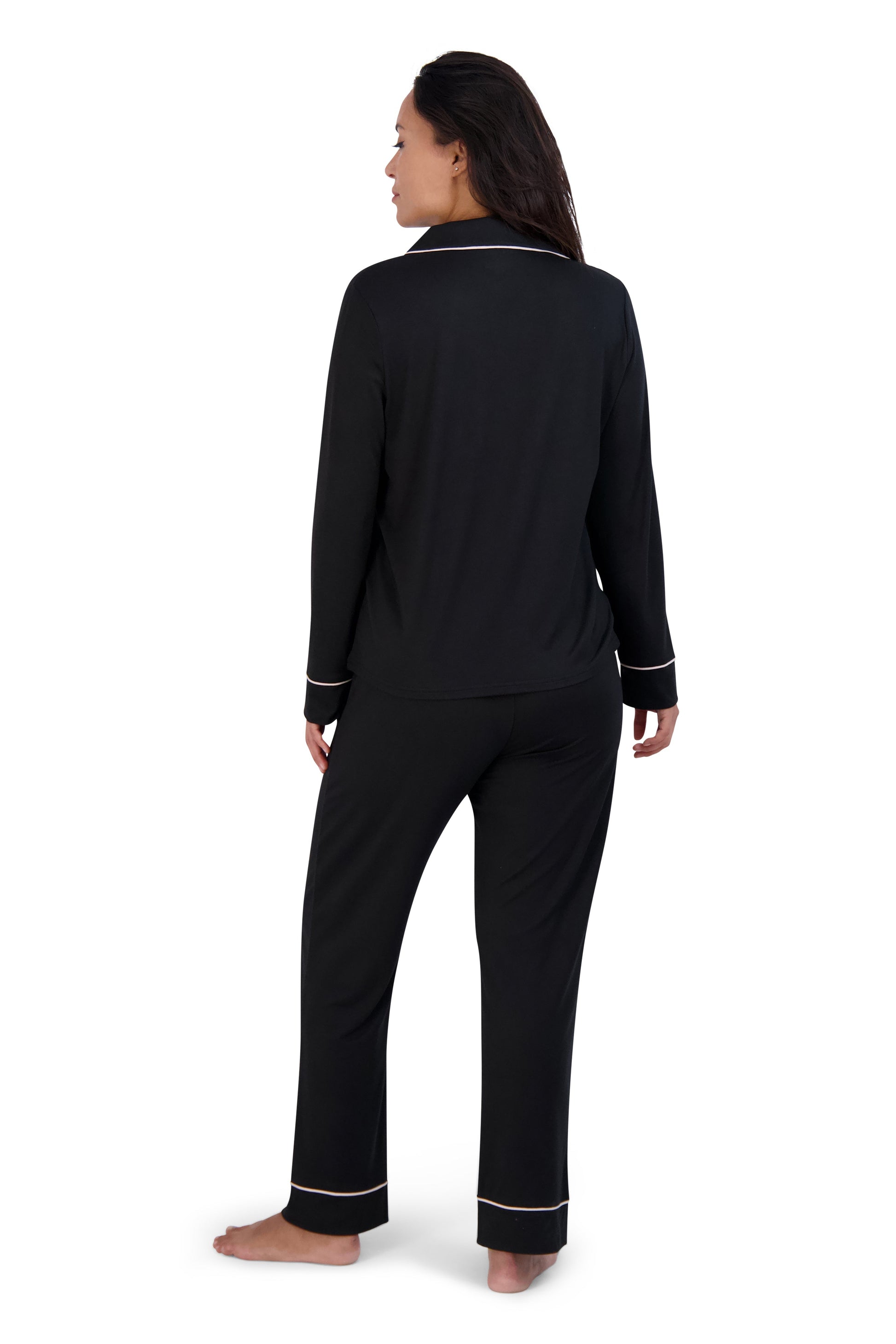 Women's "DREAMER" Long Sleeve Notch Collar Top and Tapered Pants Pajama Set - Rae Dunn Wear
