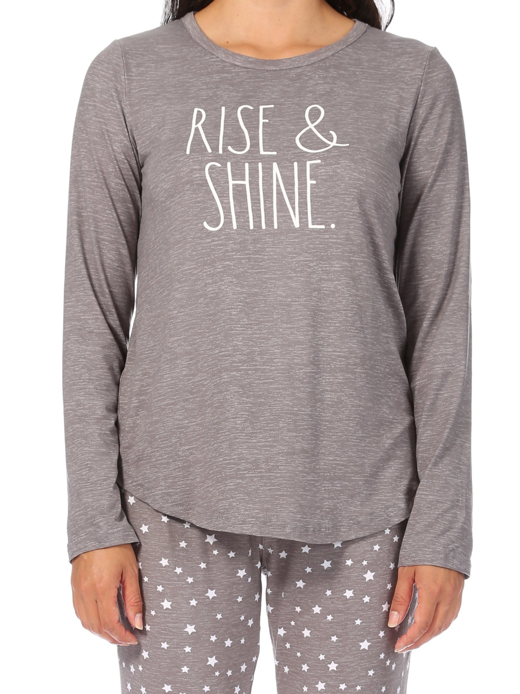 Women's "RISE & SHINE" Long Sleeve Top and Drawstring Joggers Pajama Set - Rae Dunn Wear