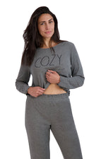Load image into Gallery viewer, Women&#39;s &quot;COZY&quot; Long Sleeve Top and Joggers Waffle Lettuce Hem Pajama Set - Rae Dunn Wear
