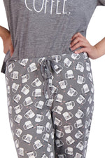 Load image into Gallery viewer, Women&#39;s &quot;NEED COFFEE&quot; Short Sleeve Top and Drawstring Coffee Mug Print Pants Pajama Set - Rae Dunn Wear
