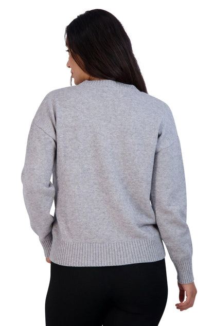 Women's Embroidered "HAPPY" Knit Gray Sweater - Rae Dunn Wear