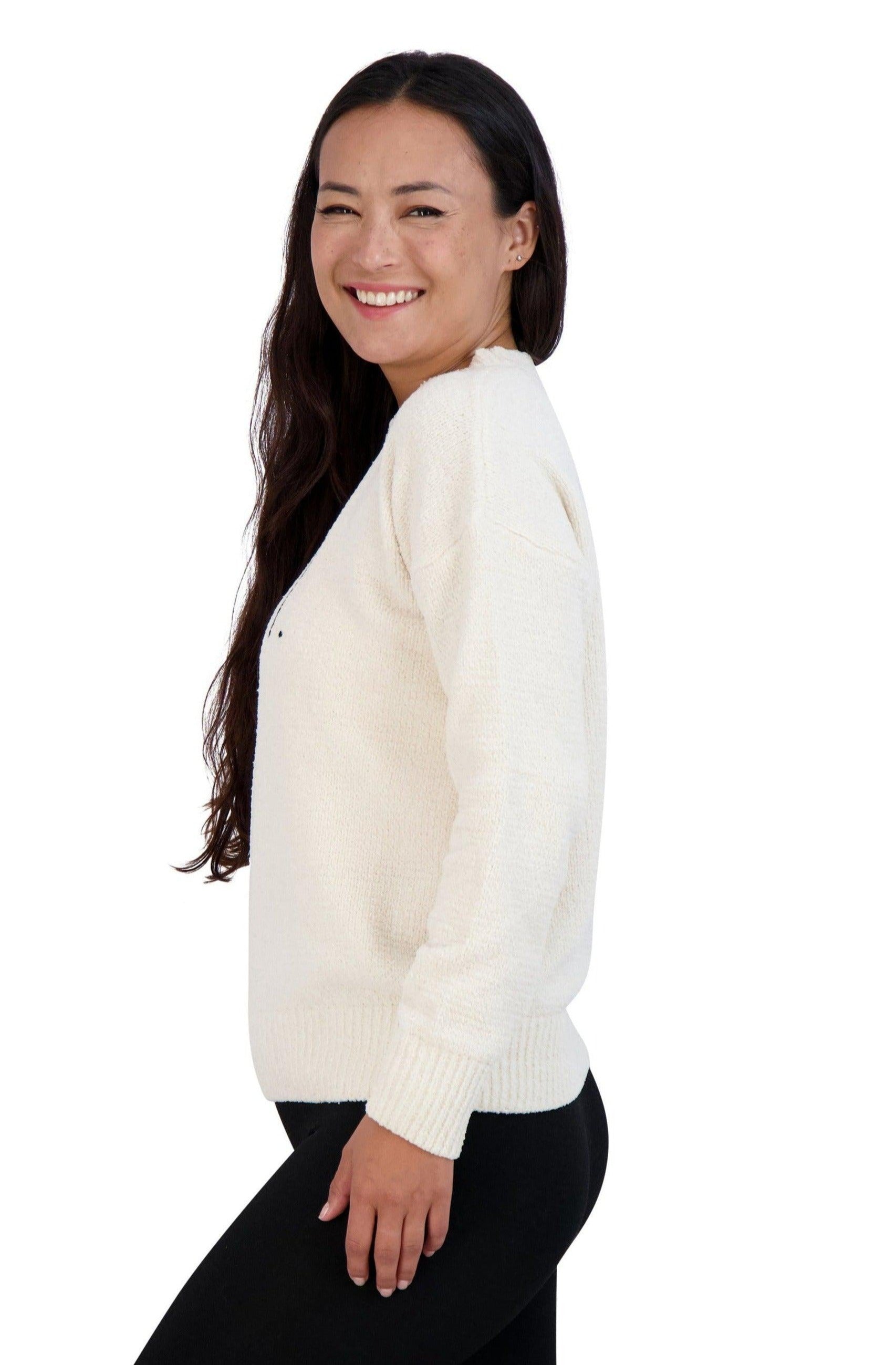 Women's Embroidered "COZY" Chenille Sweater - Rae Dunn Wear