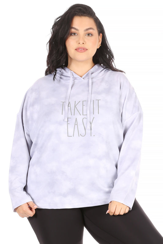 Women's "TAKE IT EASY" Plus Size Long Sleeve Pullover Fashion Hoodie - Rae Dunn Wear