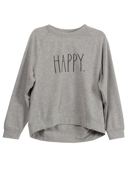 Women's "HAPPY" Long Sleeve Studio Raglan Sweatshirt - Shop Rae Dunn Apparel and Sleepwear