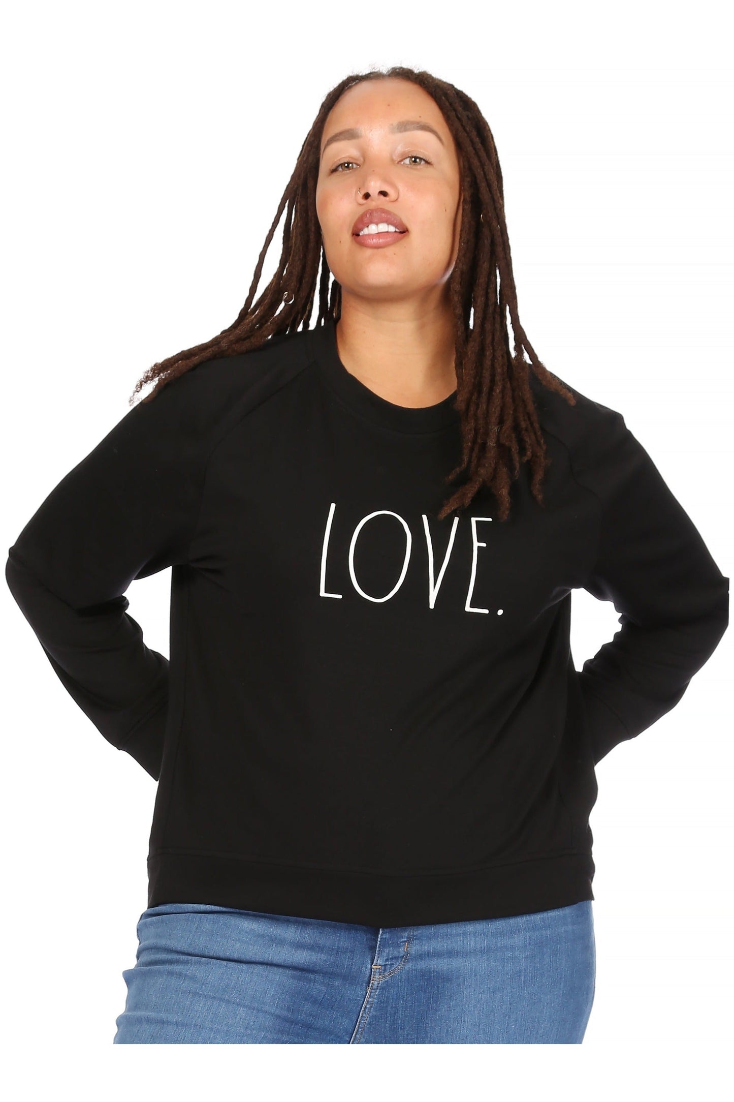 Women's "LOVE" Plus Size Studio Raglan Pullover Sweatshirt - Rae Dunn Wear