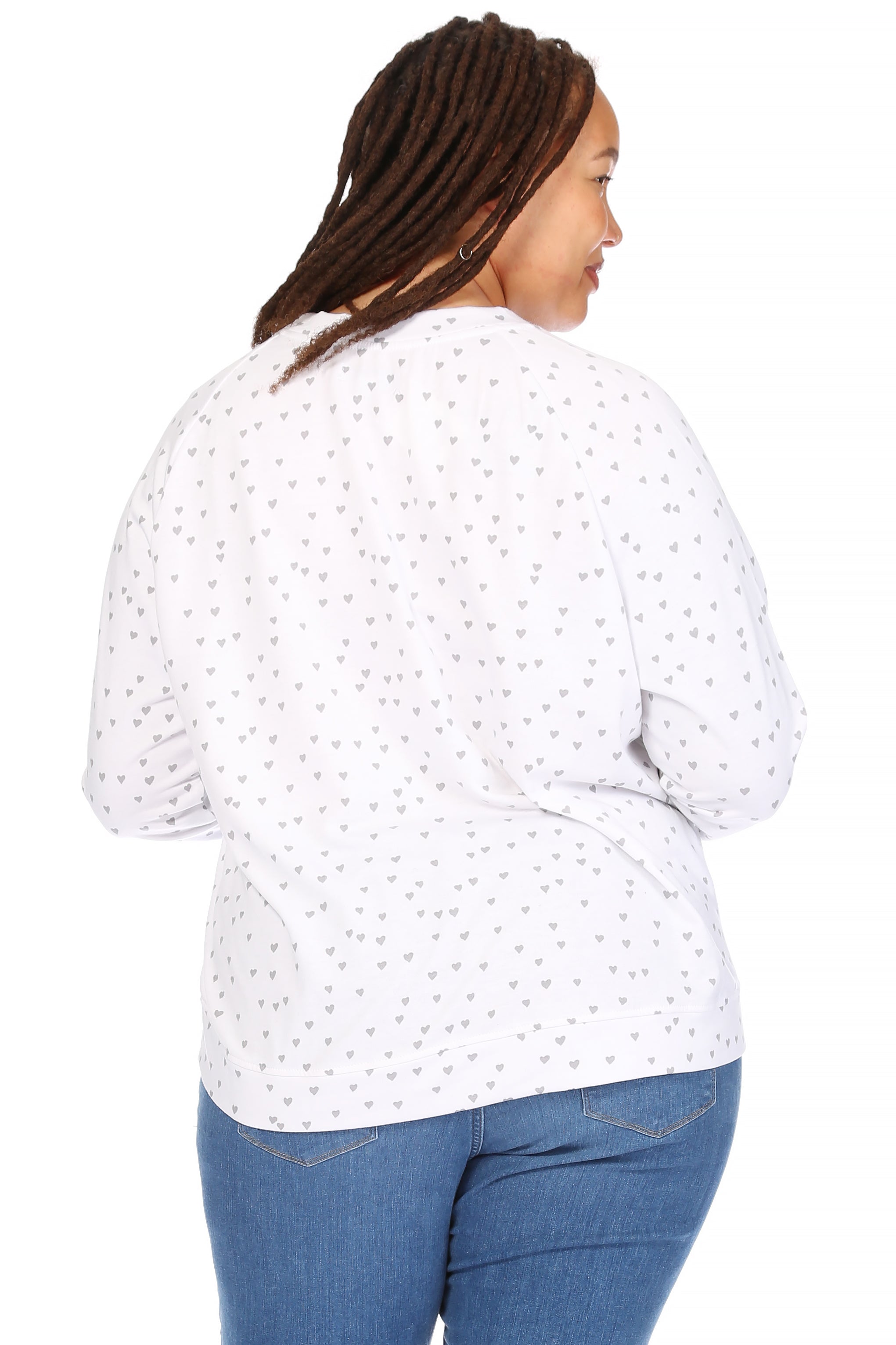 Women's "LOVE" Plus Size Studio Raglan Pullover Sweatshirt - Rae Dunn Wear