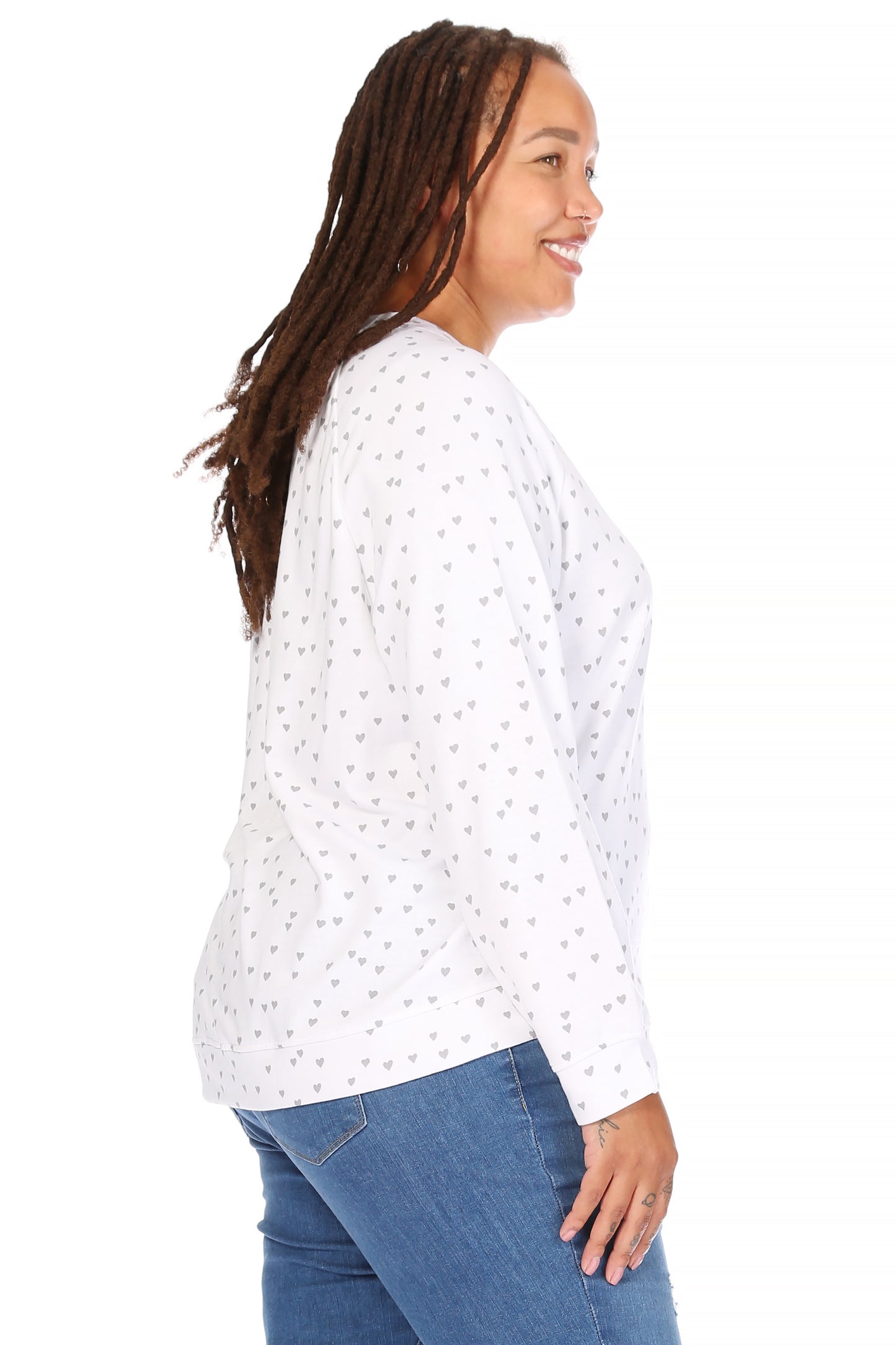 Women's "LOVE" Plus Size Studio Raglan Pullover Sweatshirt - Rae Dunn Wear