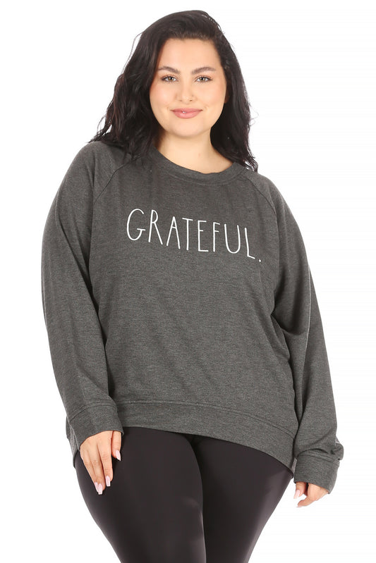 Women's "GRATEFUL" Plus Size Studio Raglan Sweatshirt - Rae Dunn Wear