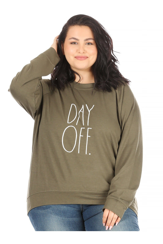 Women's "DAY OFF" Plus Size Studio Raglan Sweatshirt - Rae Dunn Wear