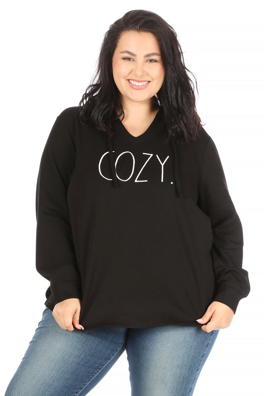 Women's "COZY" Plus Size Pullover Lounge Hoodie - Rae Dunn Wear
