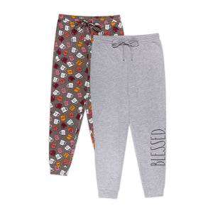 Women's "BLESSED" & Coffee Print 2-Pack Pajama Joggers - Rae Dunn Wear