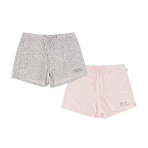 Women's "INSPIRE" and "BLESSED" Mid-Rise Drawstring Lounge Shorts Set of 2 - Rae Dunn Wear