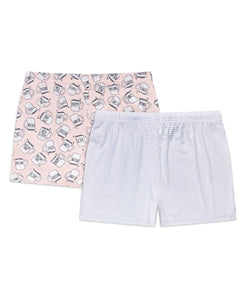 Women's "BRUNCH PLEASE" and Coffee Print Mid-Rise Drawstring Lounge Shorts Set of 2 - Rae Dunn Wear