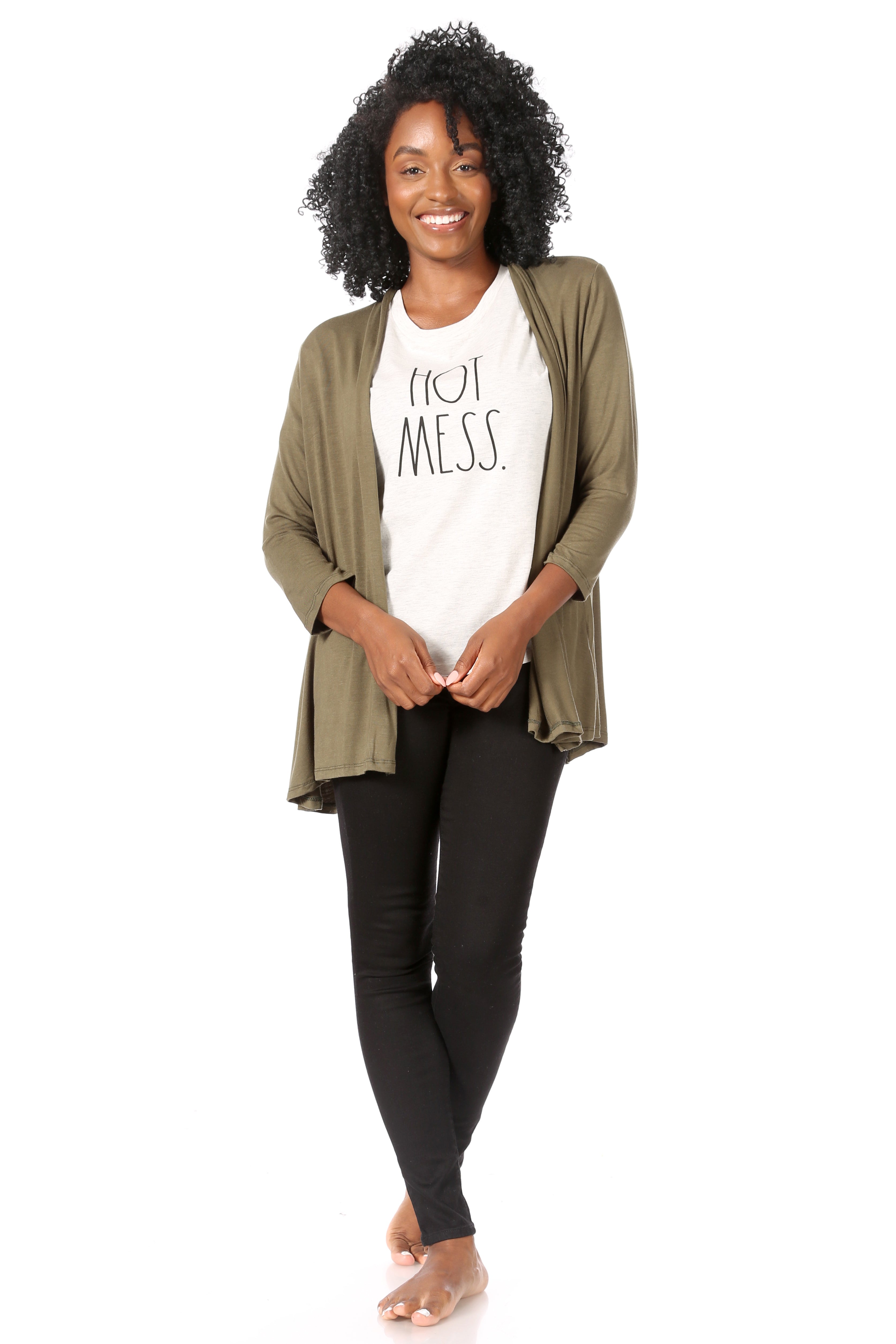 Women's "HOT MESS" Short Sleeve Shirttail Hem T-Shirt - Rae Dunn Wear
