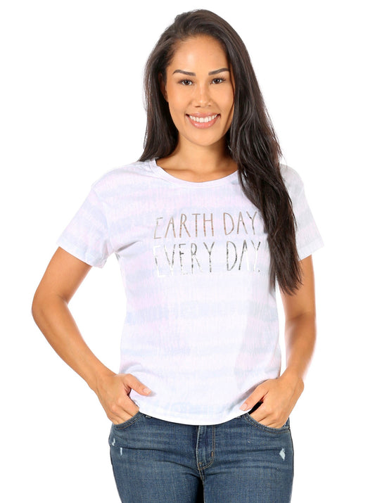 Women's "EARTH DAY EVERY DAY" Short Sleeve Shirttail Hem T-Shirt - Rae Dunn Wear
