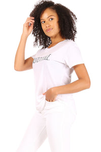 Women's "UNSTOPPABLE" Short Sleeve Shirttail Hem T-Shirt - Rae Dunn Wear
