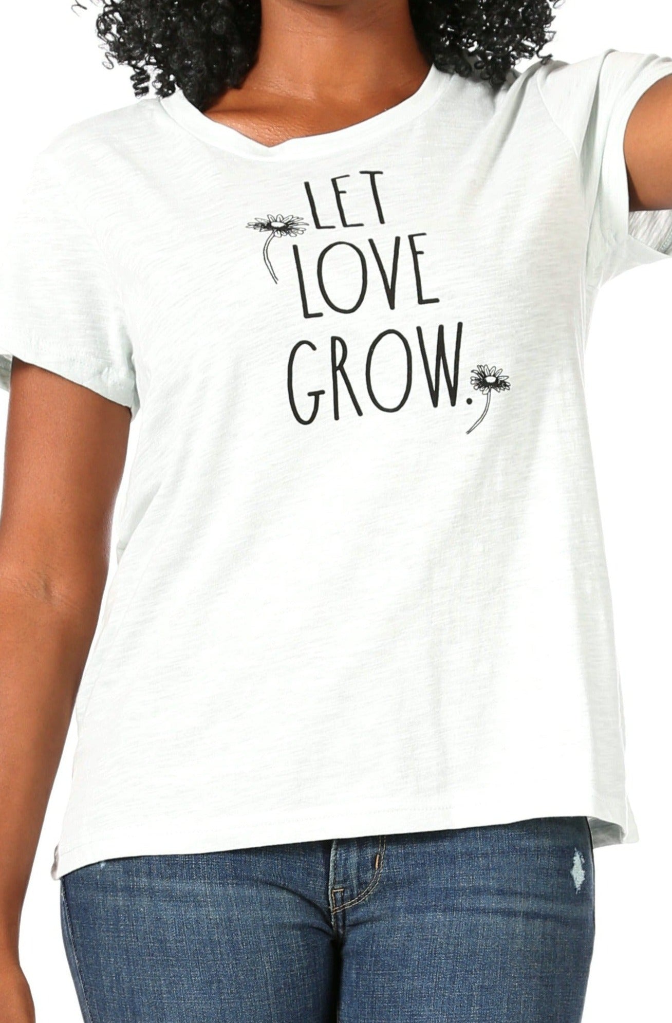 Women's "LET LOVE GROW" Short Sleeve Classic Slub T-Shirt - Rae Dunn Wear
