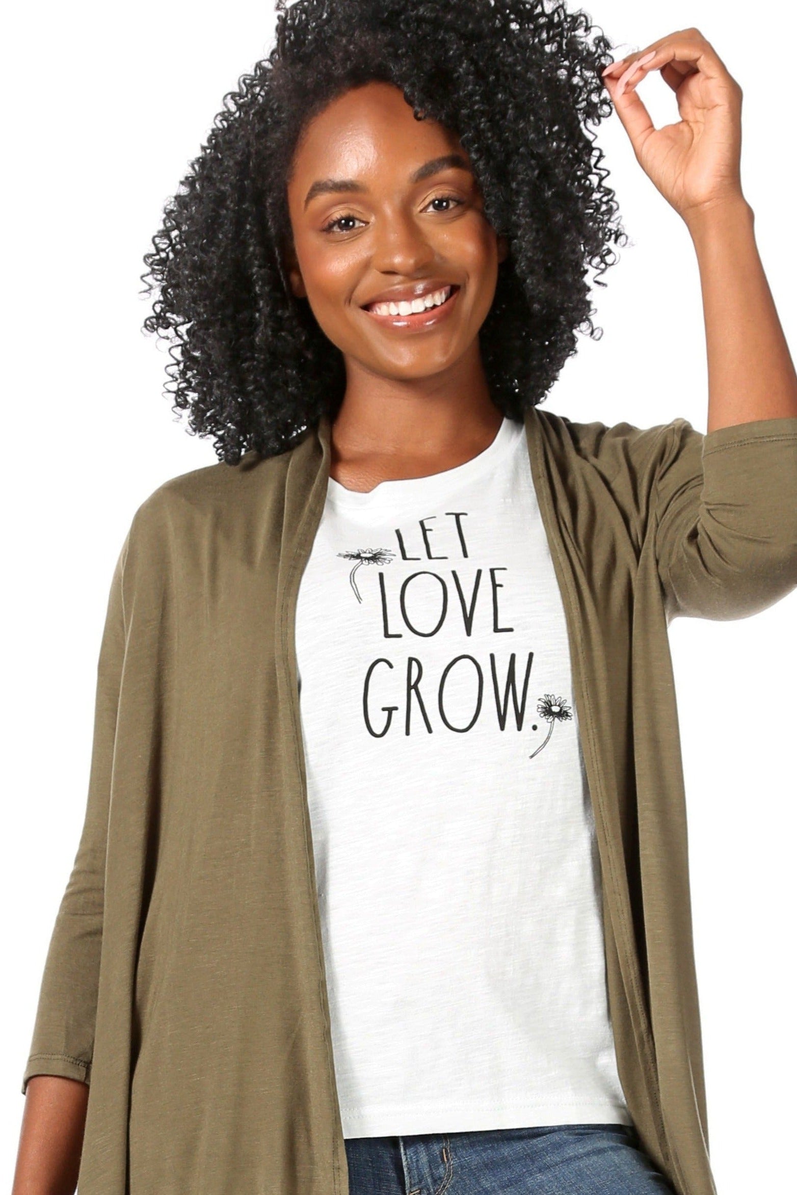 Women's "LET LOVE GROW" Short Sleeve Classic Slub T-Shirt - Rae Dunn Wear