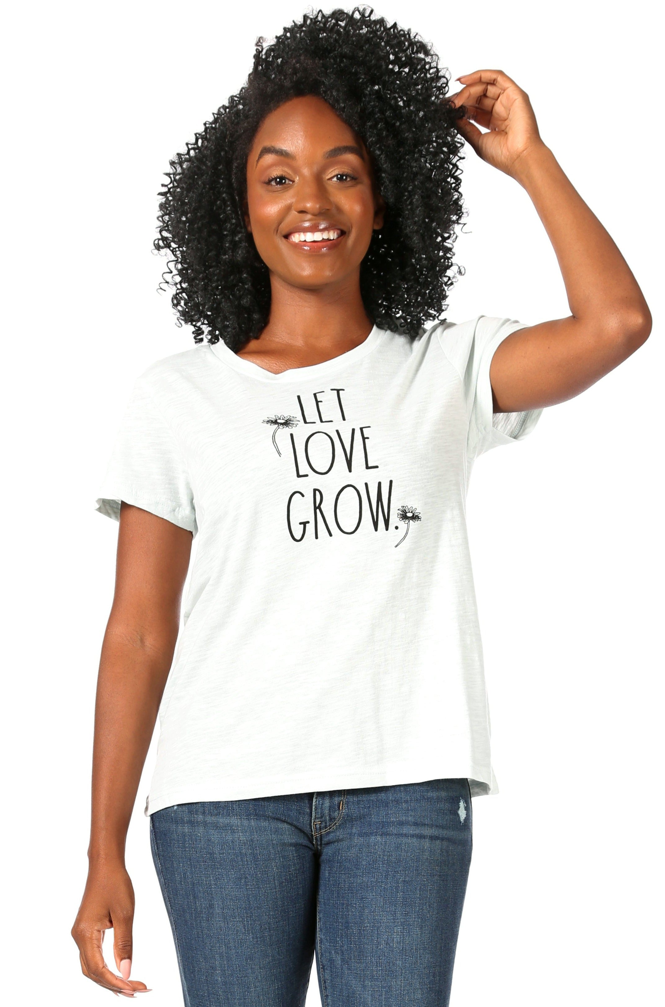 Women's "LET LOVE GROW" Short Sleeve Sage Classic Slub T-Shirt - Rae Dunn Wear
