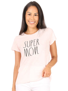 Women's "SUPER MOM" Short Sleeve Classic Slub T-Shirt - Rae Dunn Wear