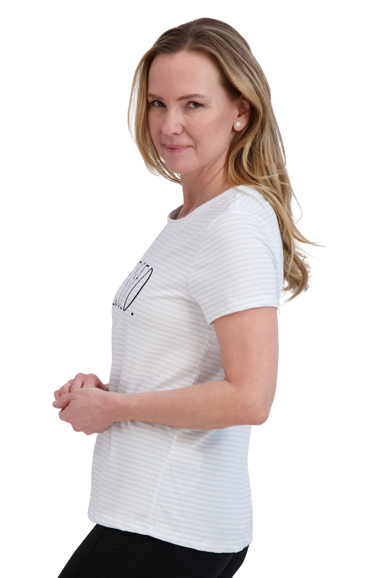 Women's "BLESSED" Short Sleeve Striped Icon T-Shirt - Rae Dunn Wear