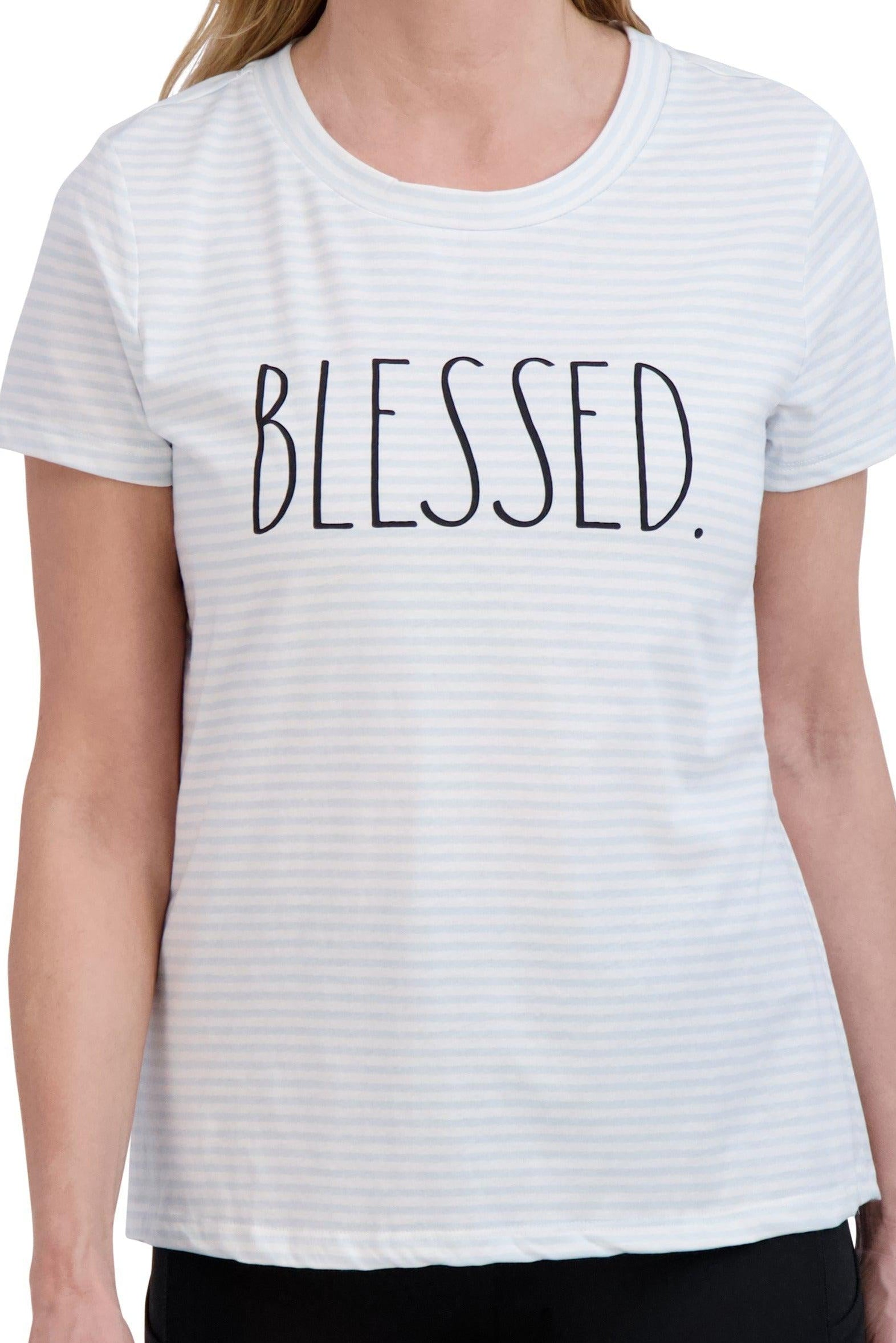 Women's "BLESSED" Short Sleeve Striped Icon T-Shirt - Rae Dunn Wear