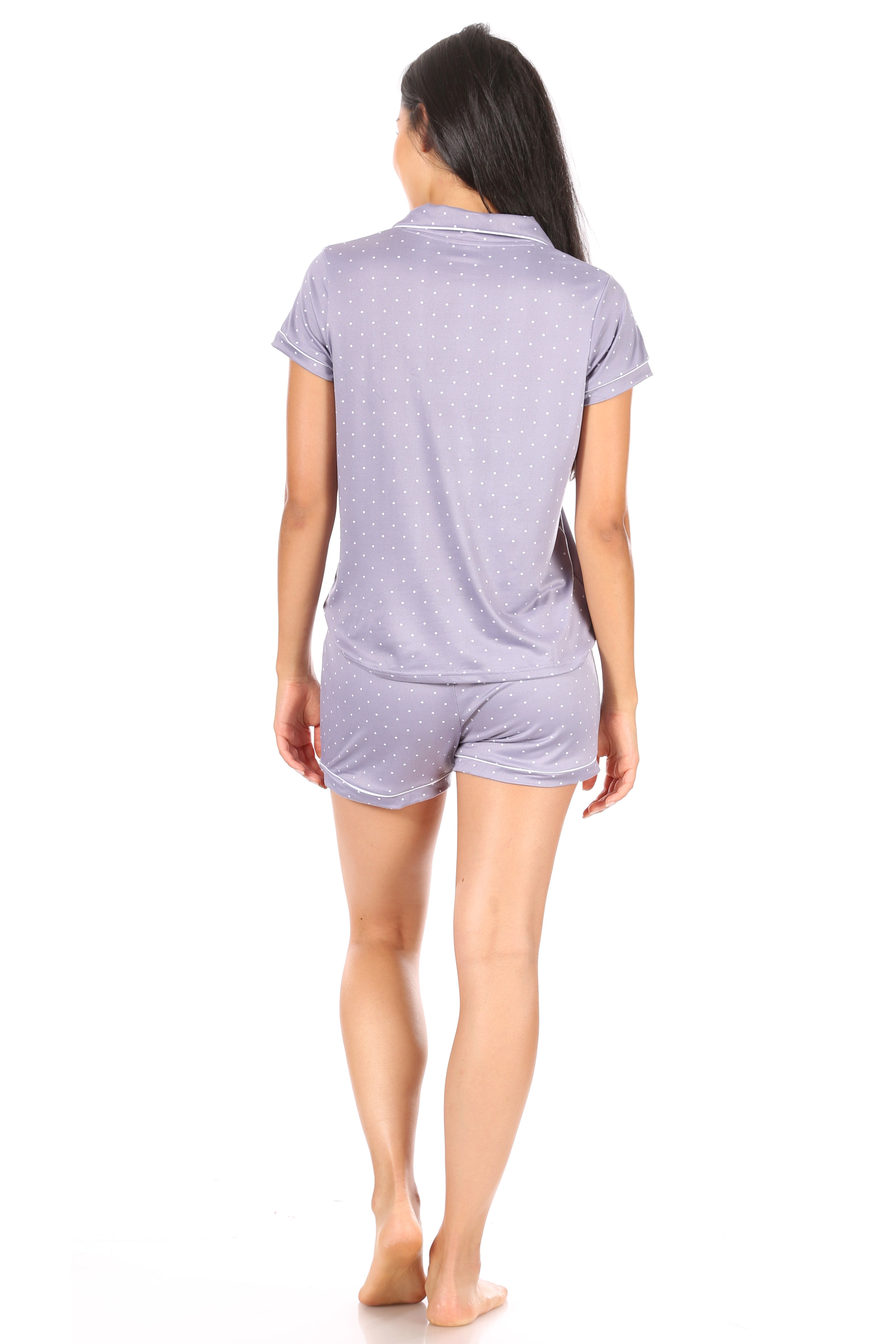 Women's "DREAM" Short Sleeve Notch Collar Top and Short Pajama Set - Rae Dunn Wear