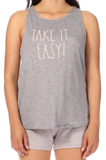 Load image into Gallery viewer, Women&#39;s &quot;TAKE IT EASY&quot; Tank and Drawstring Shorts Pajama Set - Rae Dunn Wear
